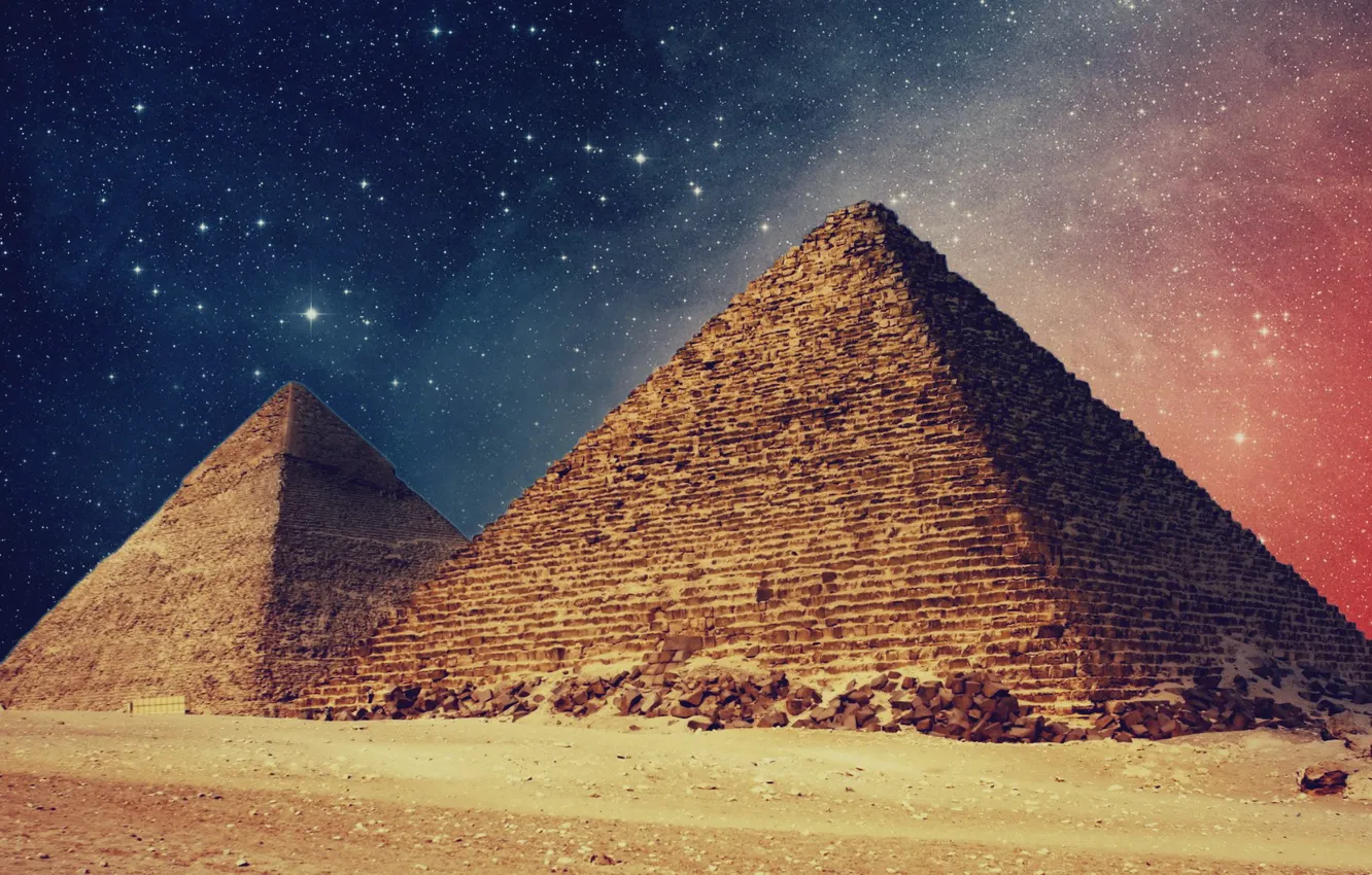 Photo wallpaper space, stars, night, pyramid