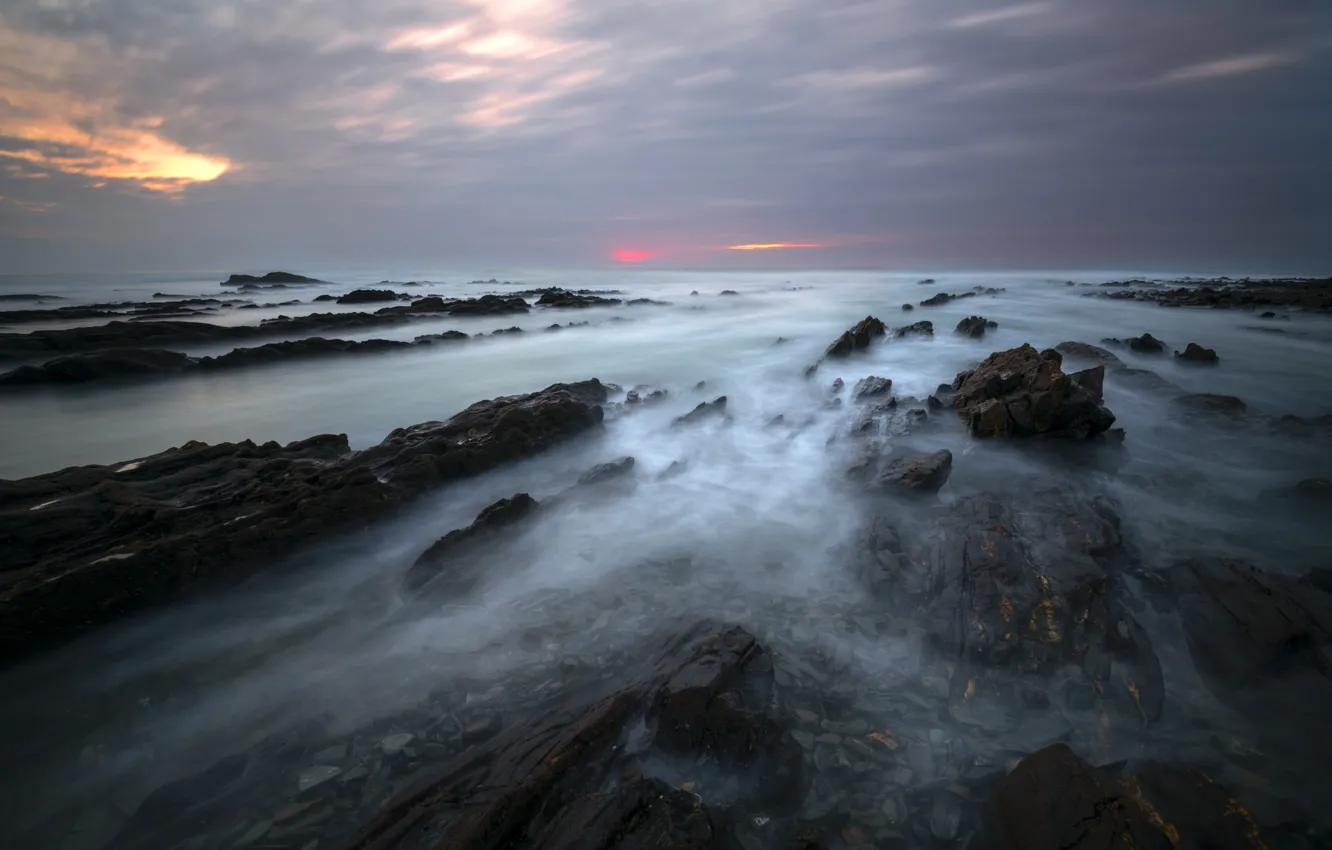 Photo wallpaper sea, rocks, stone ridge