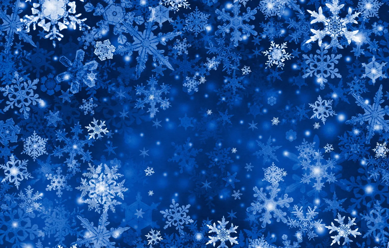 Photo wallpaper snow, blue, snowflake