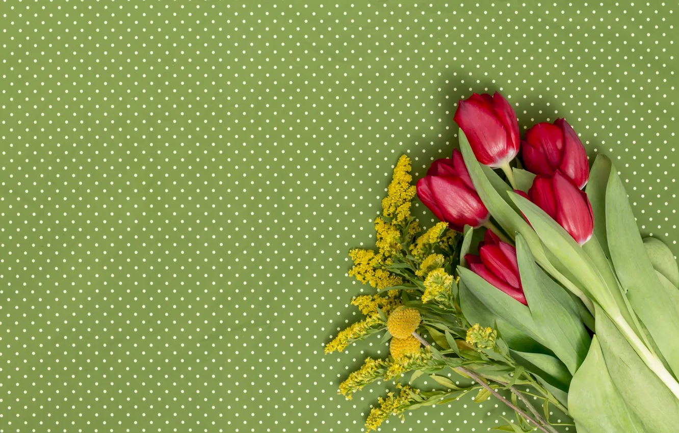Photo wallpaper flowers, bouquet, tulips, red, red, flowers, tulips, spring