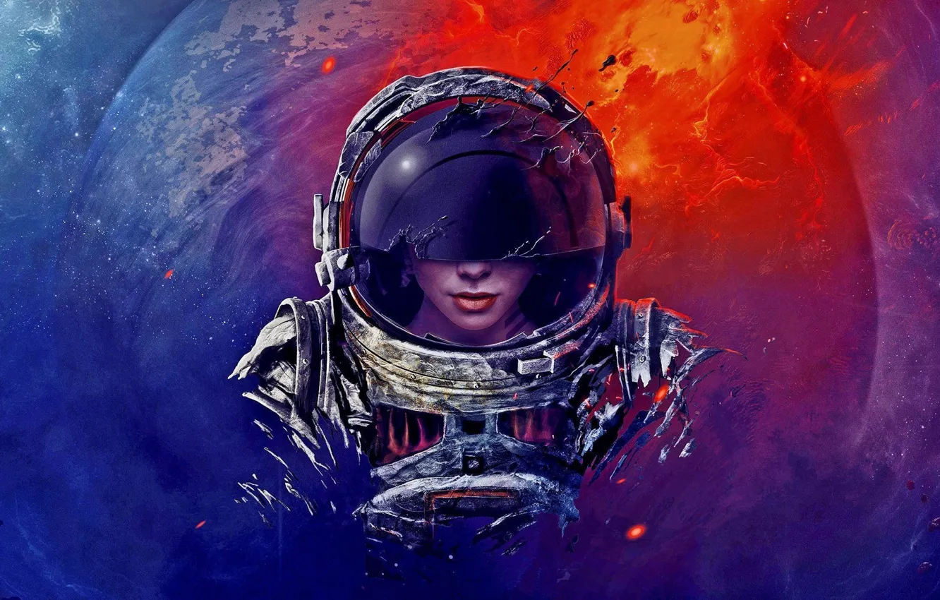 Photo wallpaper girl, stars, The suit, Space, Astronaut, Astronaut