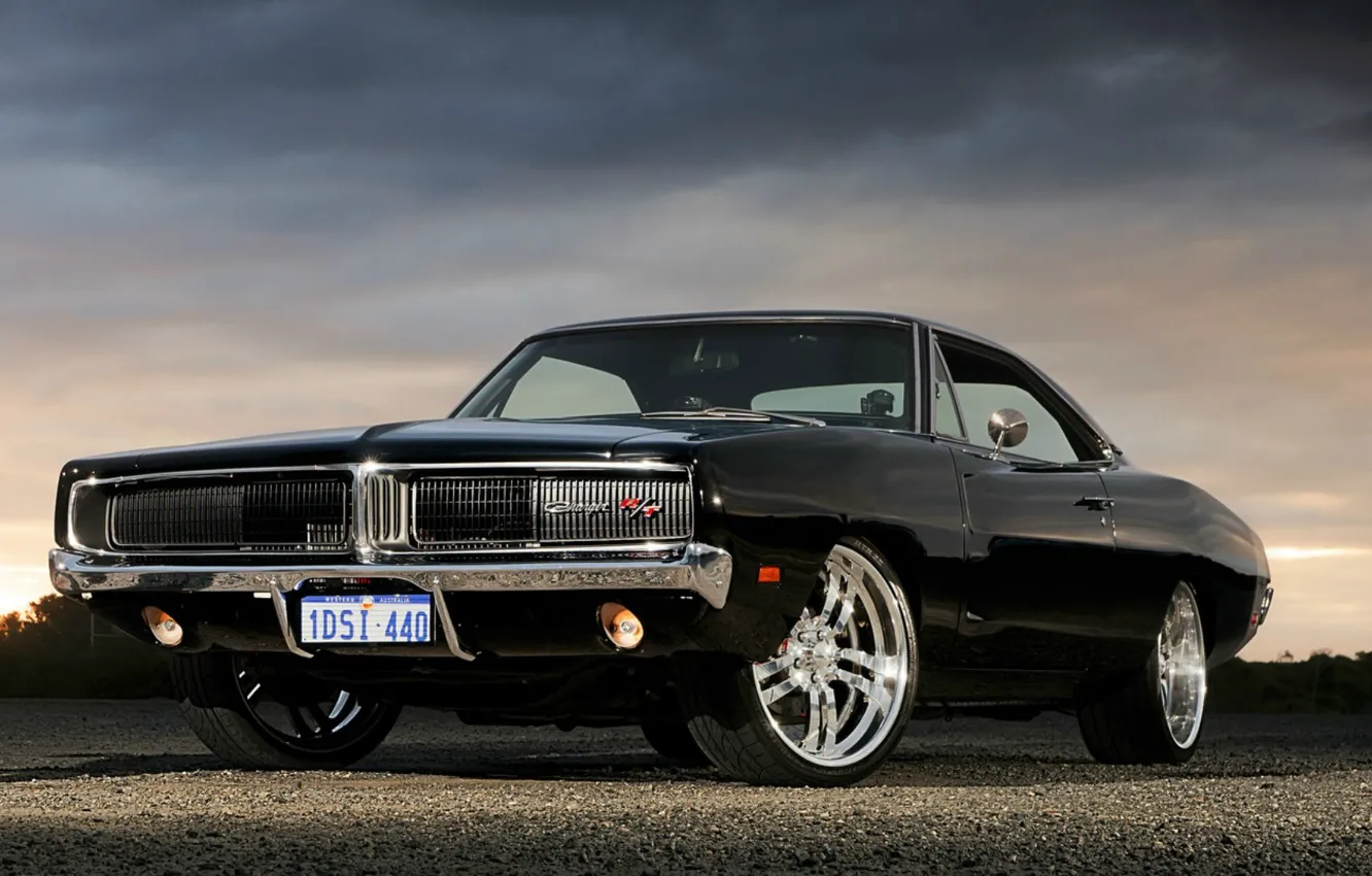 Photo wallpaper Black, Dodge, Dodge, Black, Charger, R/T, Muscle Car, Muscle Car