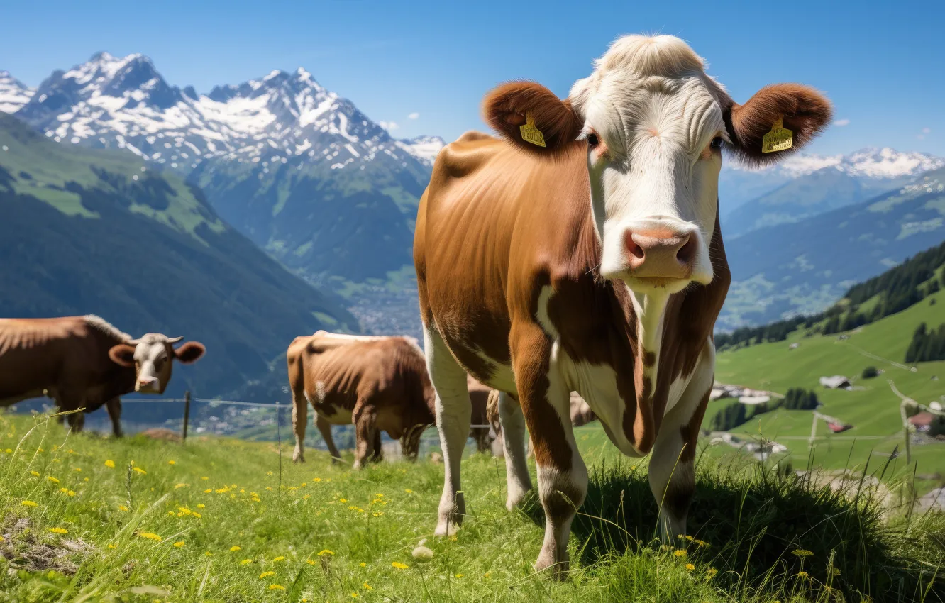 Photo wallpaper face, nature, cows, AI art, neural network