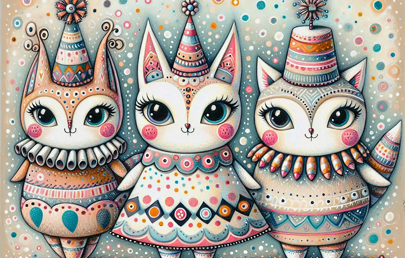 Photo wallpaper cat, pattern, dance, styling, dress, pussy, outfit, trio