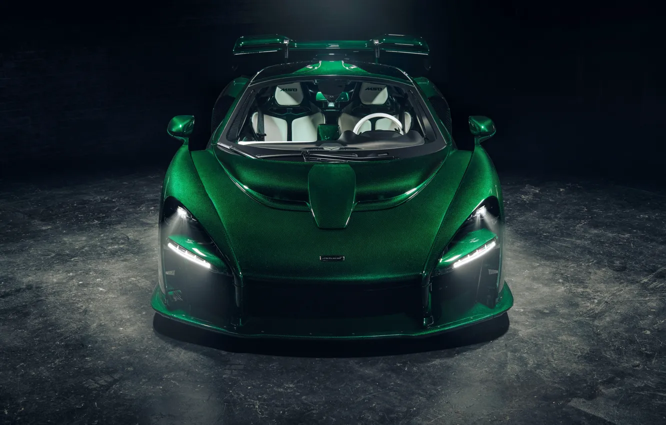 Photo wallpaper McLaren, supercar, front view, 2018, Senna, MSO, Fux Green