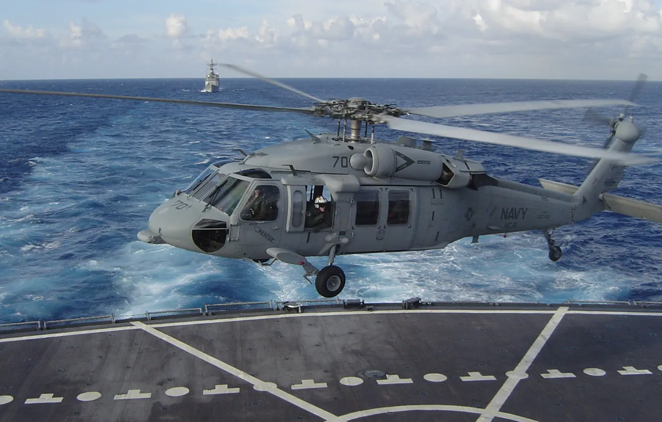 Photo wallpaper helicopter, Seahawk, landing on the deck, MH-60S