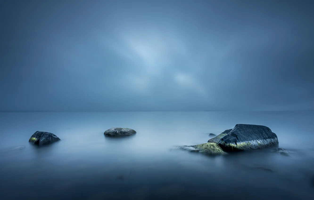 Photo wallpaper sea, night, stones