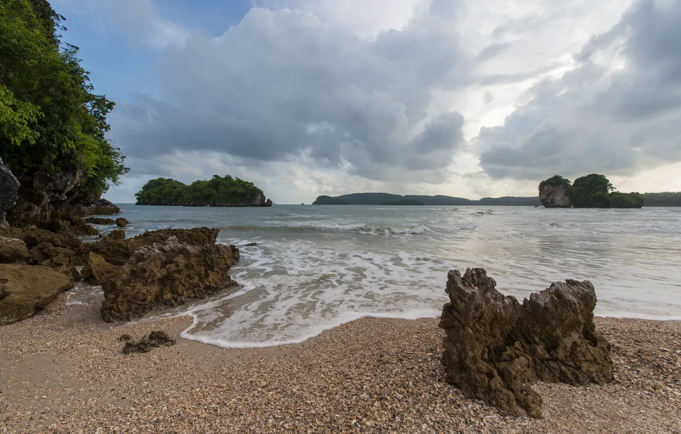 Photo wallpaper sand, sea, beach, summer, the sky, rocks, shore, summer