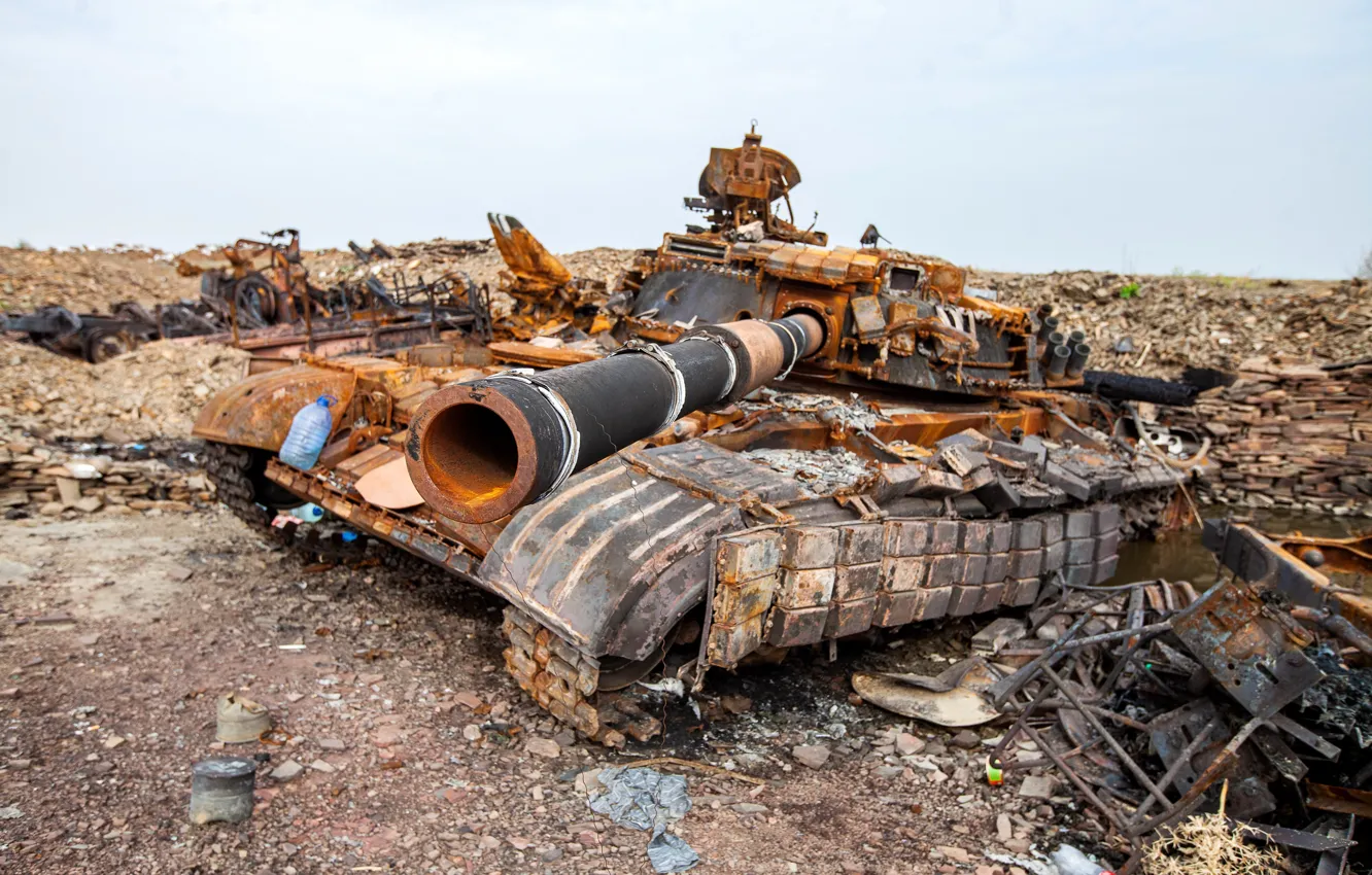 Photo wallpaper tank, Russia, Ukraine, conflict, Conflict, 2022, Donbass, Destroyed Ukrainian tank