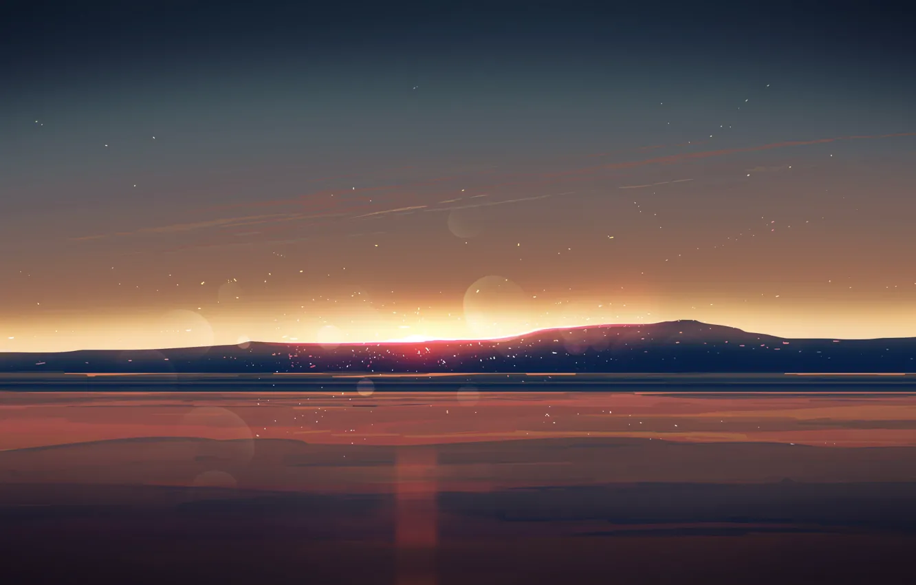 Photo wallpaper sea, the sky, sunset, mountains
