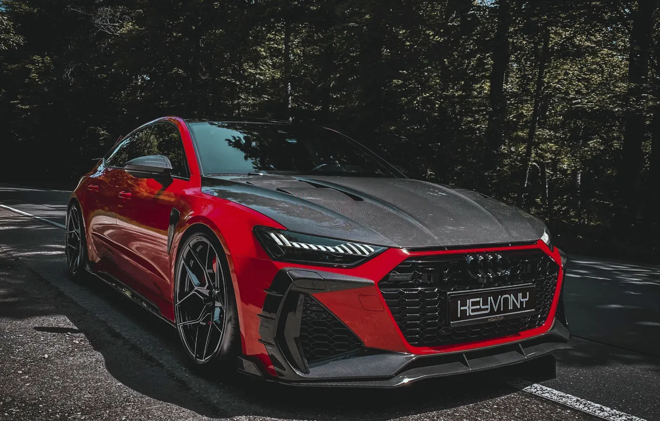 Photo wallpaper Audi, Red, Road, Audi, Forest, Red, Carbon, Drives