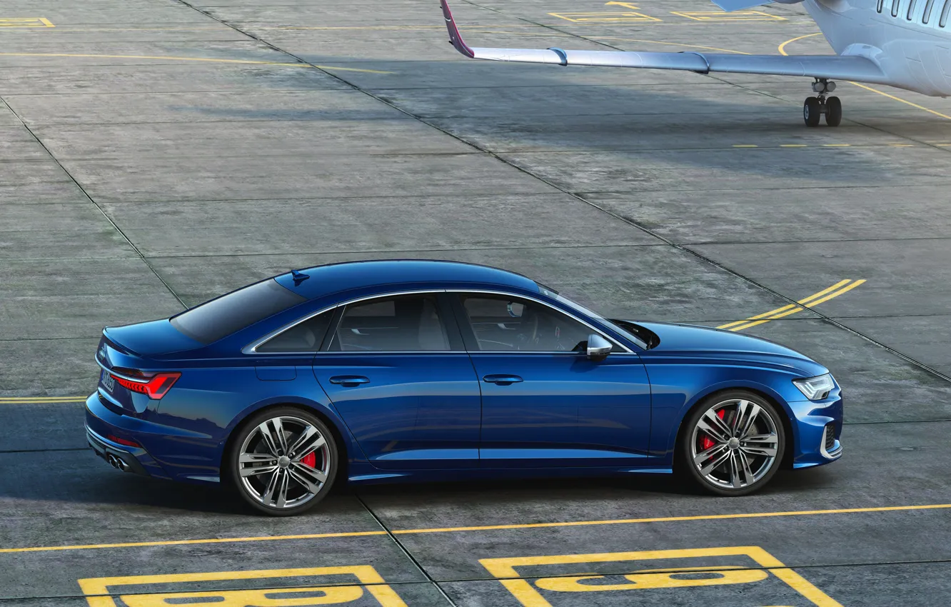 Photo wallpaper blue, Audi, sedan, side, Audi A6, 2019, Audi S6