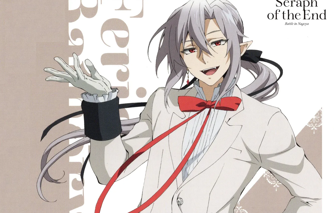 Photo wallpaper gloves, vampire, jacket, red eyes, long hair, red bow, Owari no Seraph, Felid Bathory