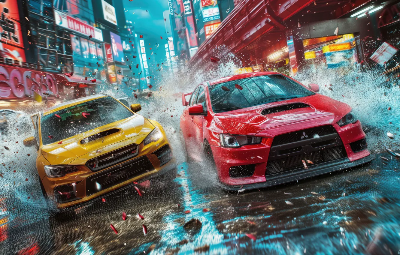 Photo wallpaper car, Racing, Town