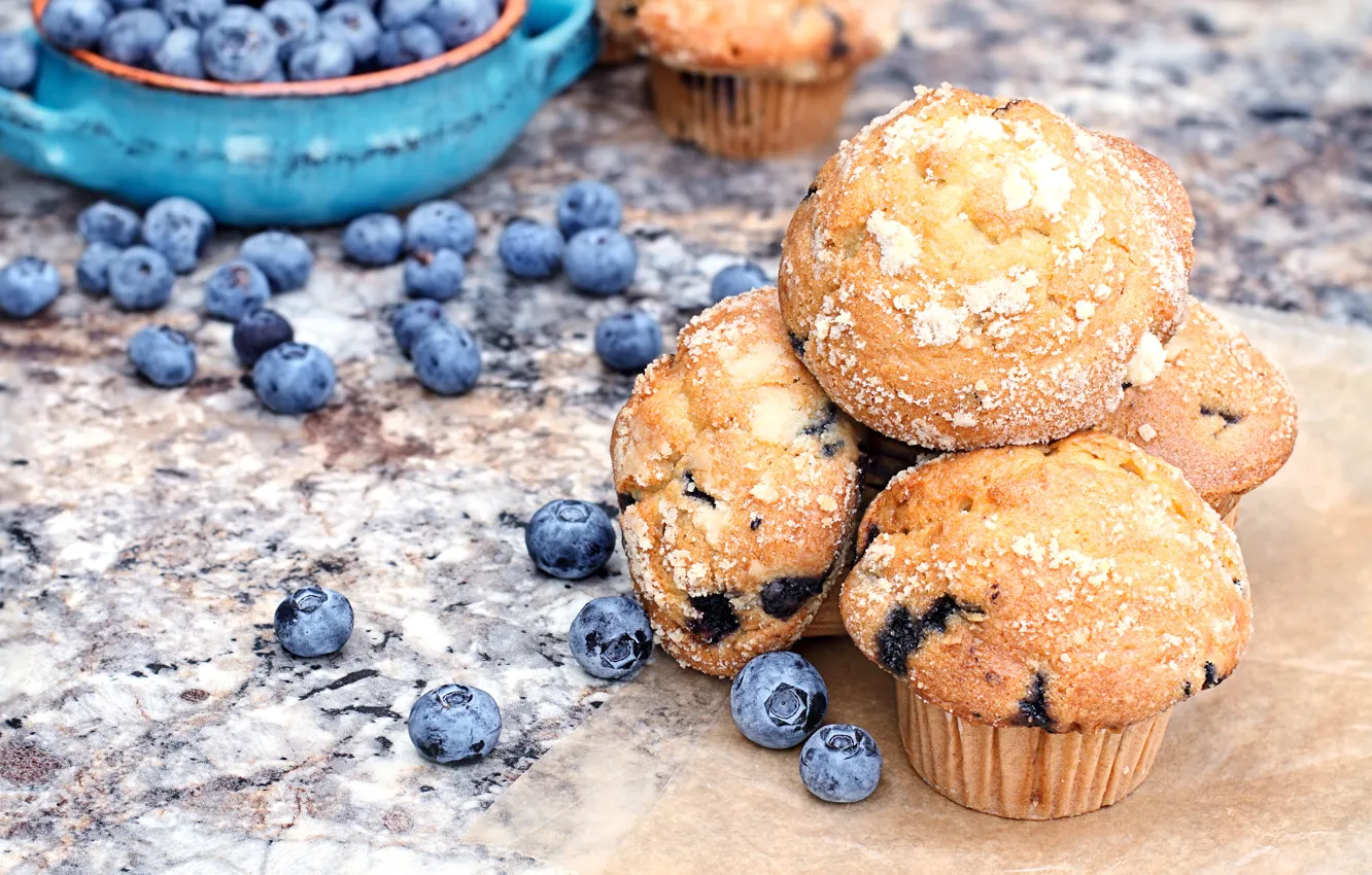 Photo wallpaper food, blueberries, cakes, cupcakes, muffins, bluberries, maffin, Africa Studio