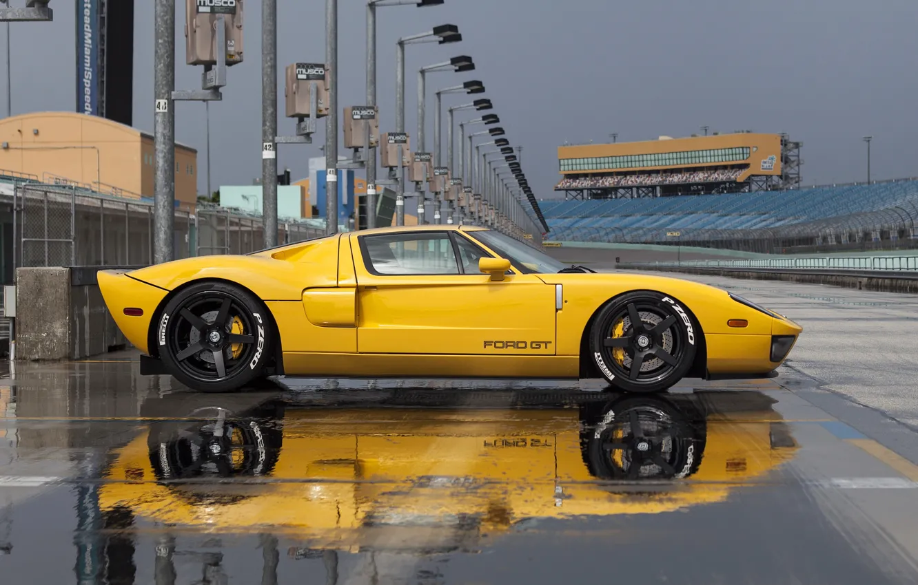 Photo wallpaper Ford, yellow, track, profile, hre, gt
