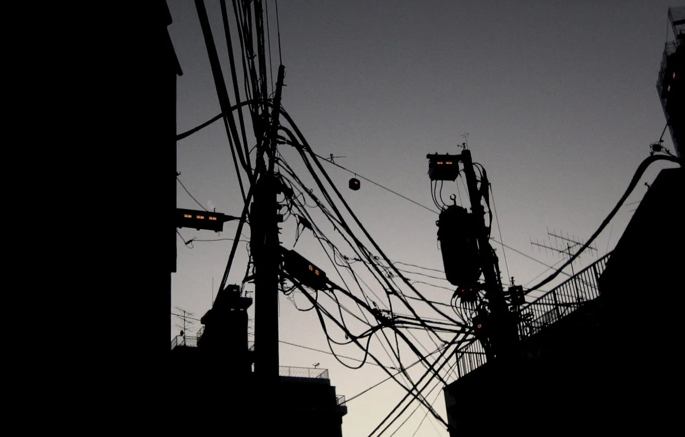 Photo wallpaper the city, wire, men
