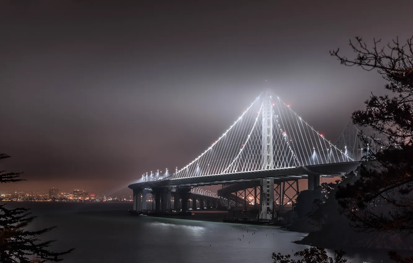 Photo wallpaper autumn, the sky, night, bridge, lights, lights, dark, dark