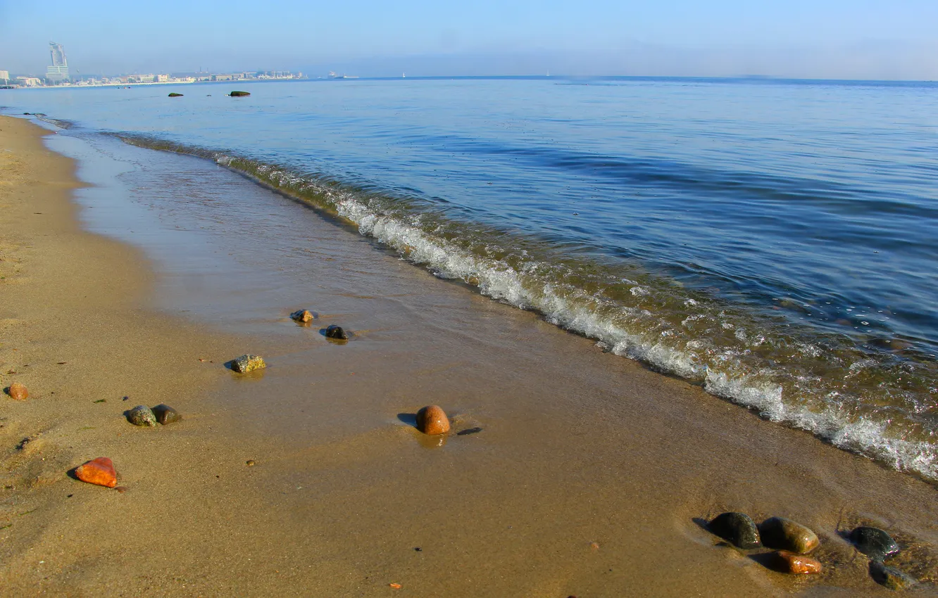 Photo wallpaper beach, sea, water, stones