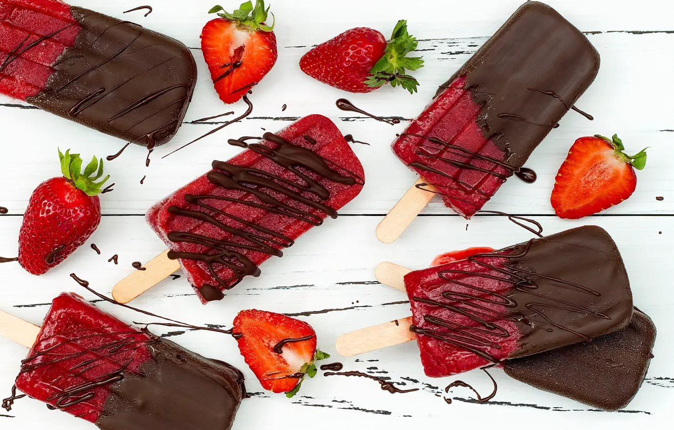 Photo wallpaper chocolate, strawberry, berry, ice cream, sweets, Popsicle