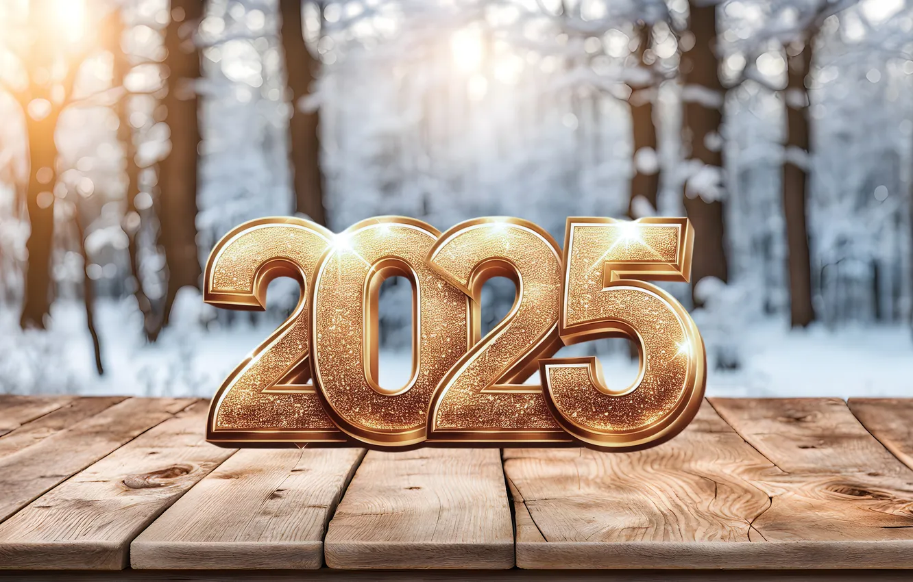 Photo wallpaper snow, decoration, new year, figures, golden, winter, snow, New Year