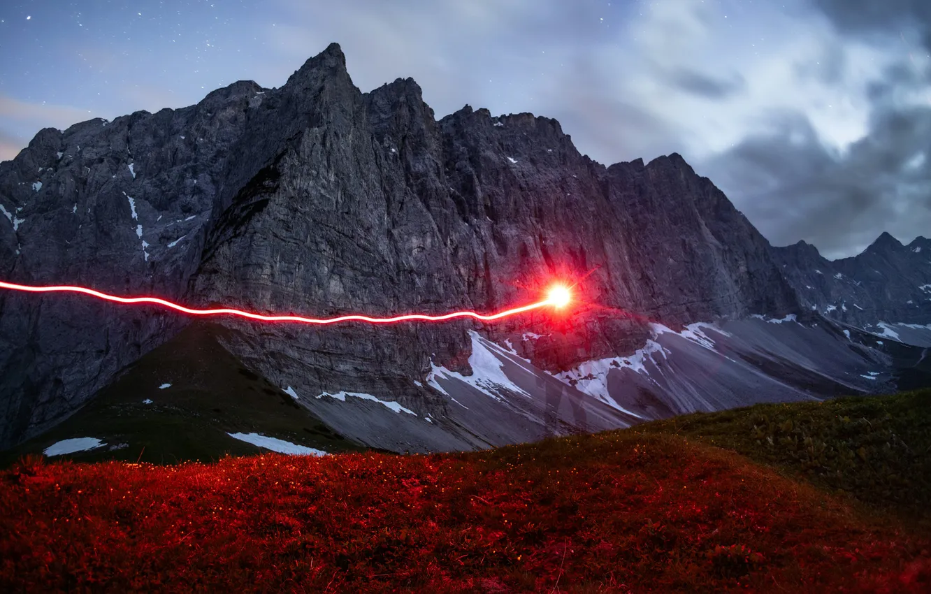 Photo wallpaper light, mountain, strike, thunder, range