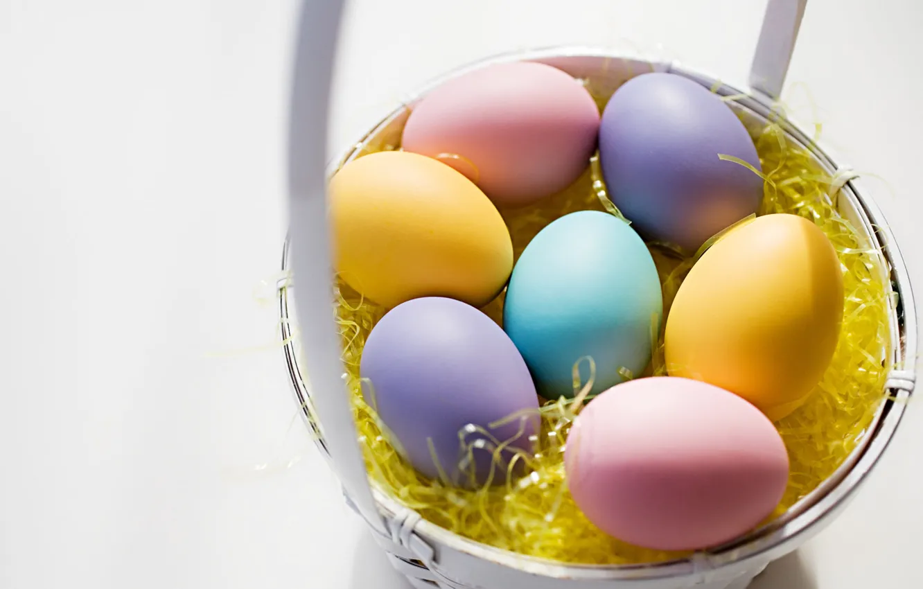 Photo wallpaper eggs, Easter, basket, painted