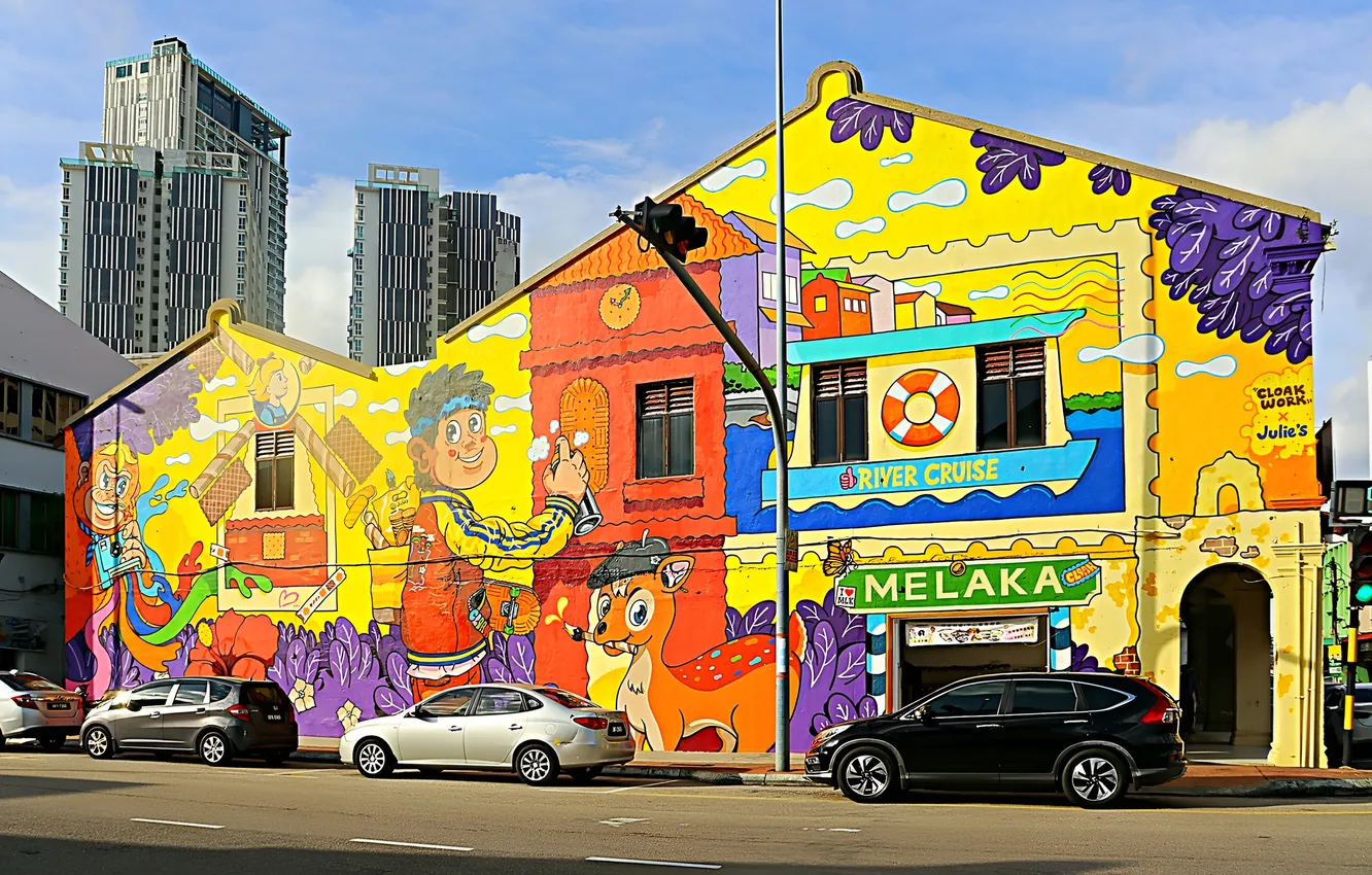 Photo wallpaper street, paint, graffiti, building