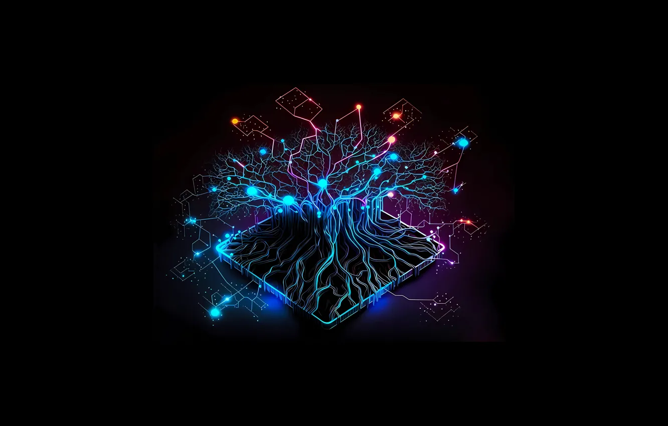 Photo wallpaper trees, technology, neon