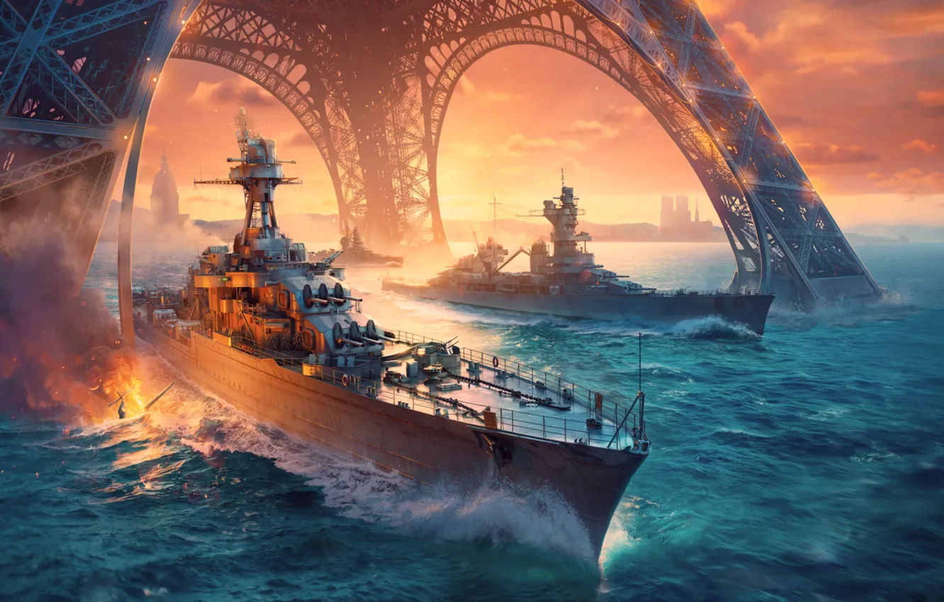 Photo wallpaper ship, battle, sea