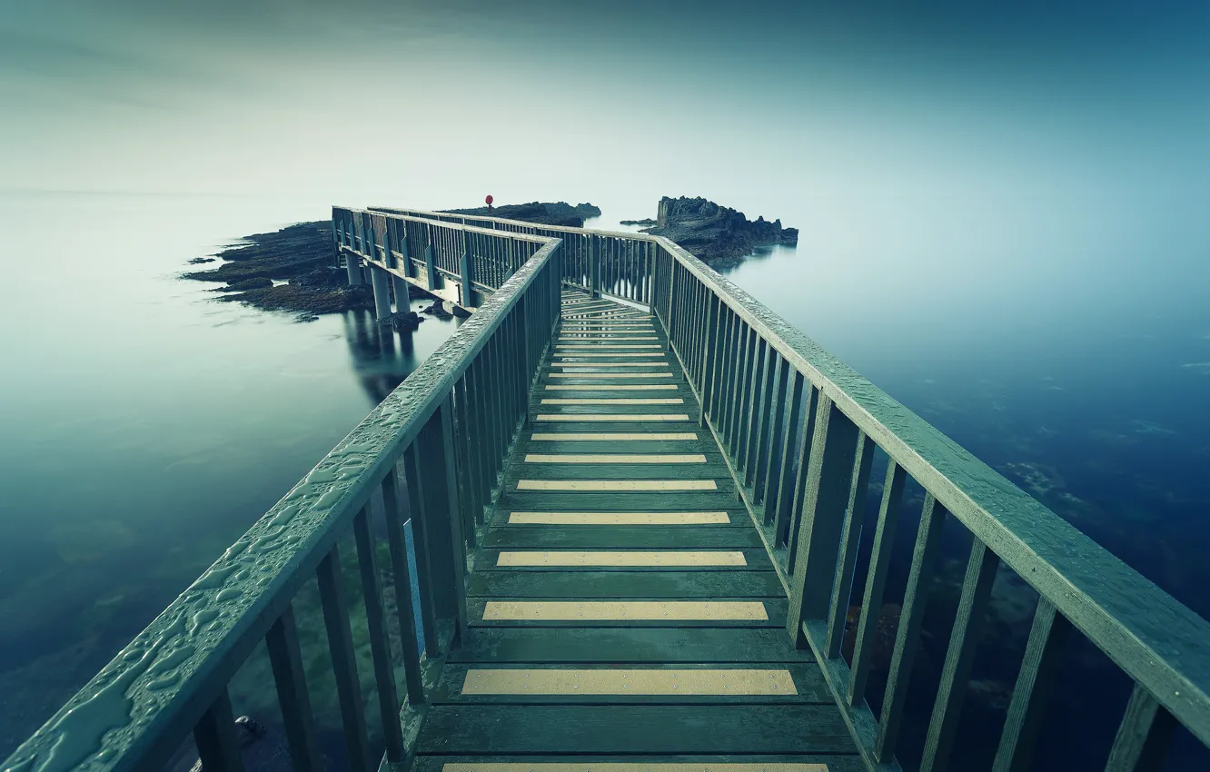 Photo wallpaper sea, bridge, fog
