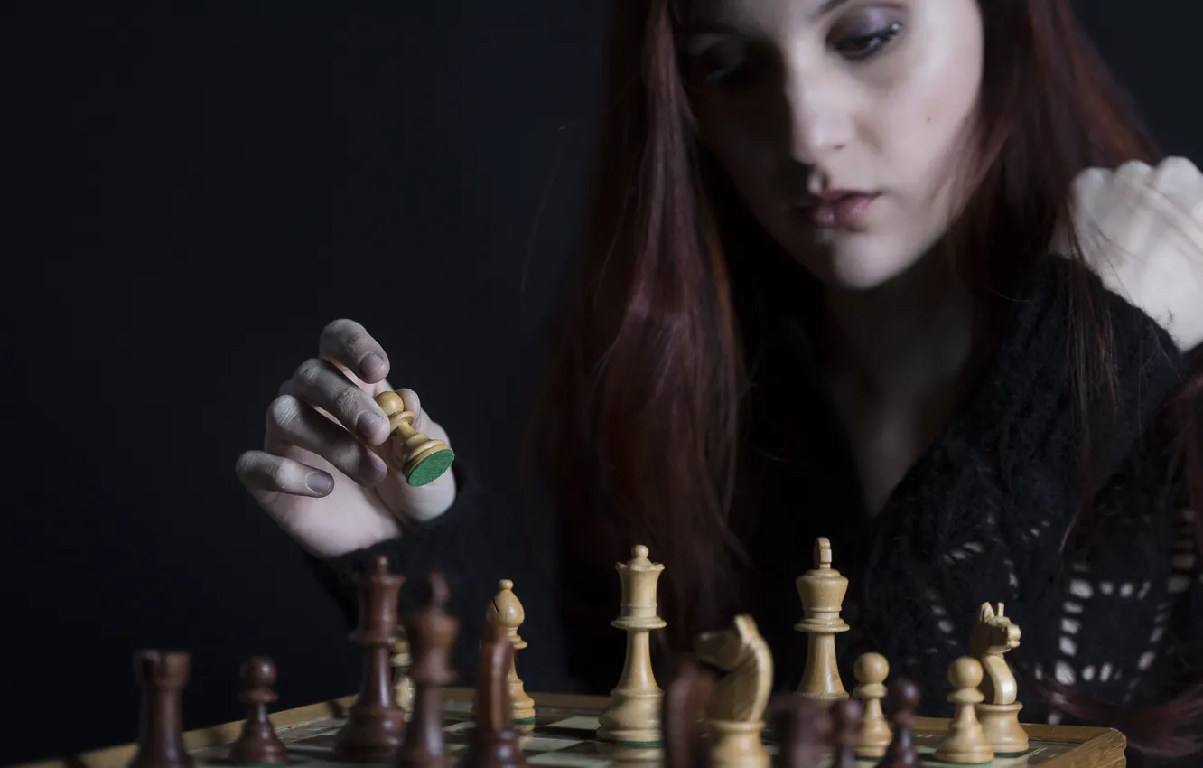 Photo wallpaper girl, the game, chess
