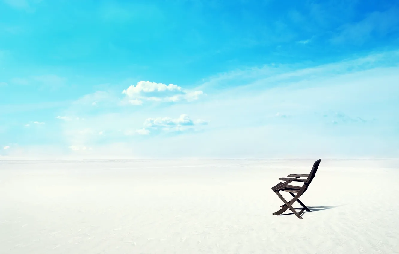 Photo wallpaper sand, the sky, blue, black, desert, beautiful, chair, colorful