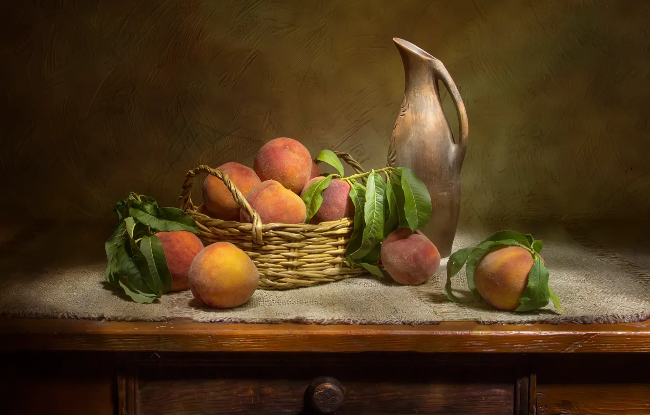 Photo wallpaper pitcher, still life, basket, peaches, Tatiana Fedenkova