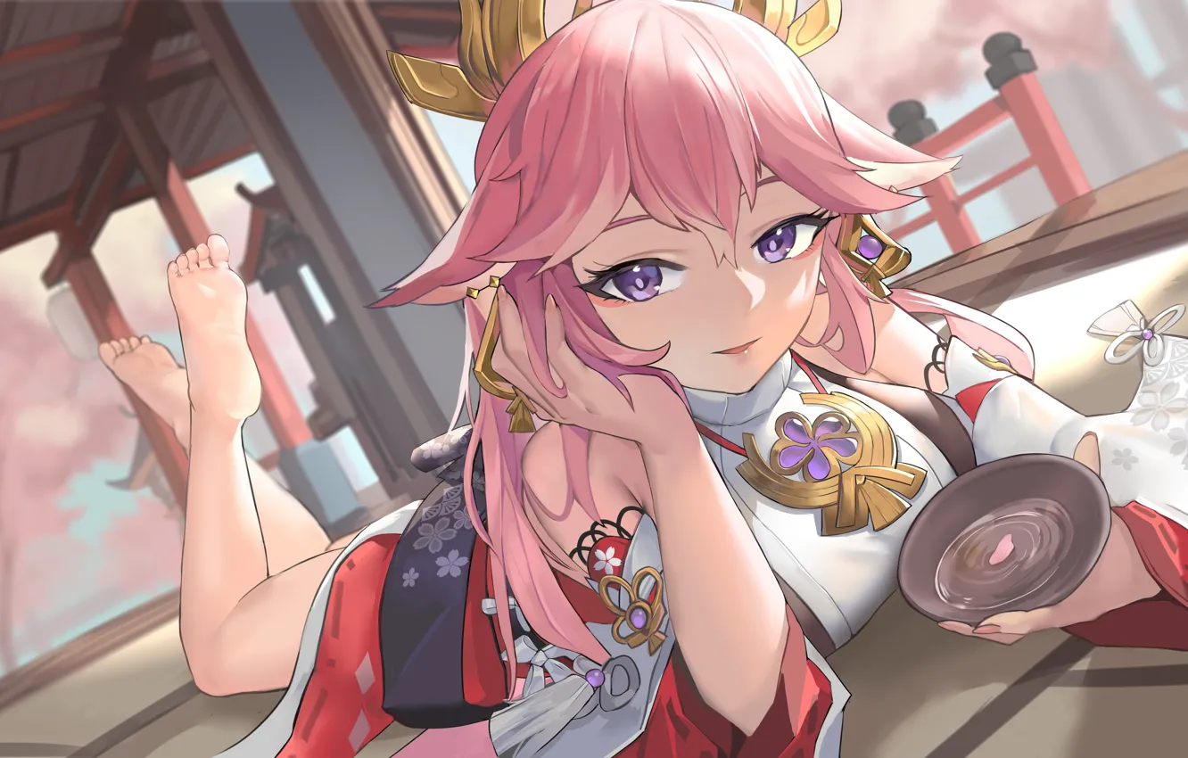 Photo wallpaper sexy girls, dampak genshin, yae miko genshin impact