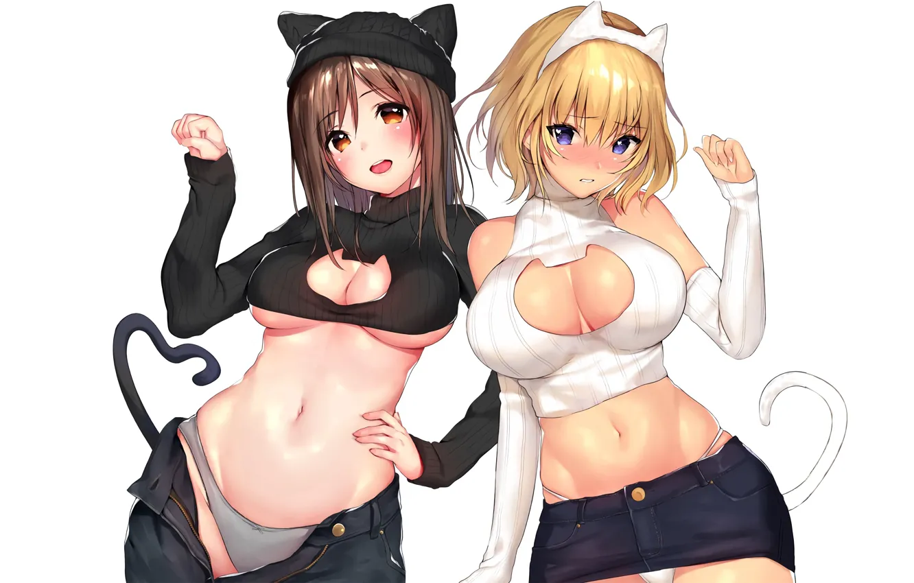 Photo wallpaper sexy, lingerie, cleavage, shorts, blouse, panties, long hair, girls