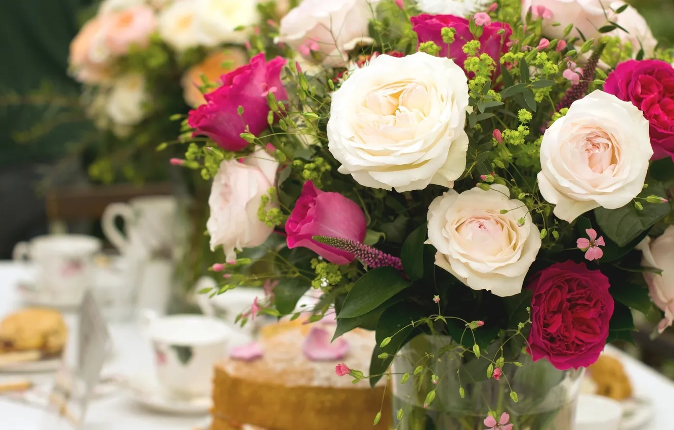 Photo wallpaper flowers, roses, bouquet