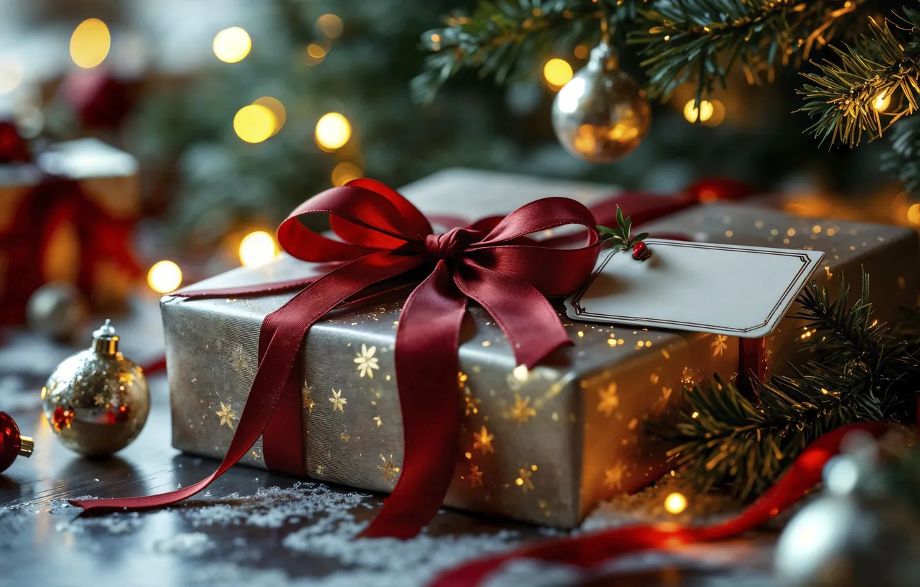 Photo wallpaper decoration, gift, tree, new year, Christmas, Christmas, tree, celebration