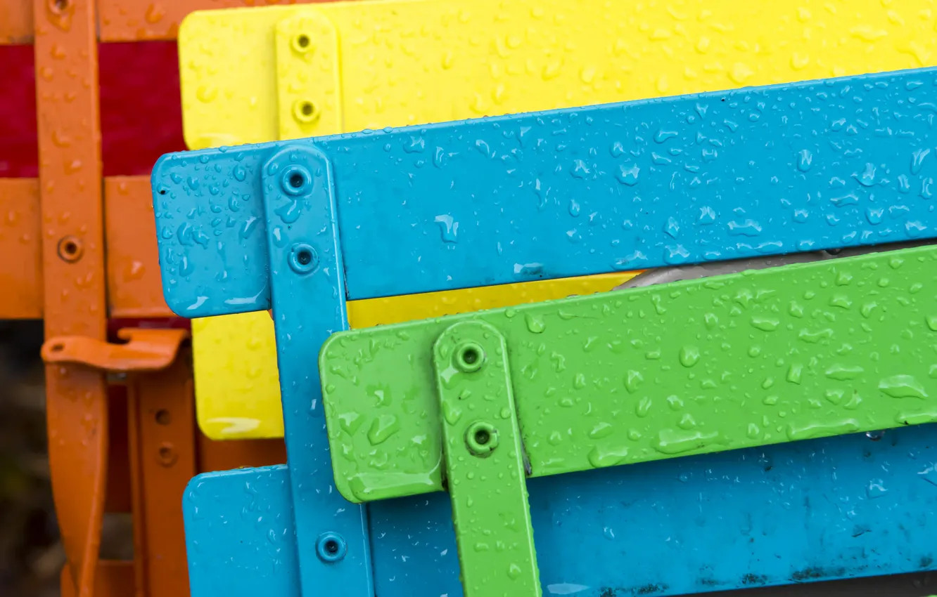 Photo wallpaper water, drops, paint, Board, back, bench