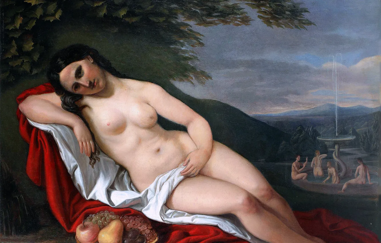Photo wallpaper girl, picture, Venus, naked, Reclining Venus, 19th century artist, Unknown artist