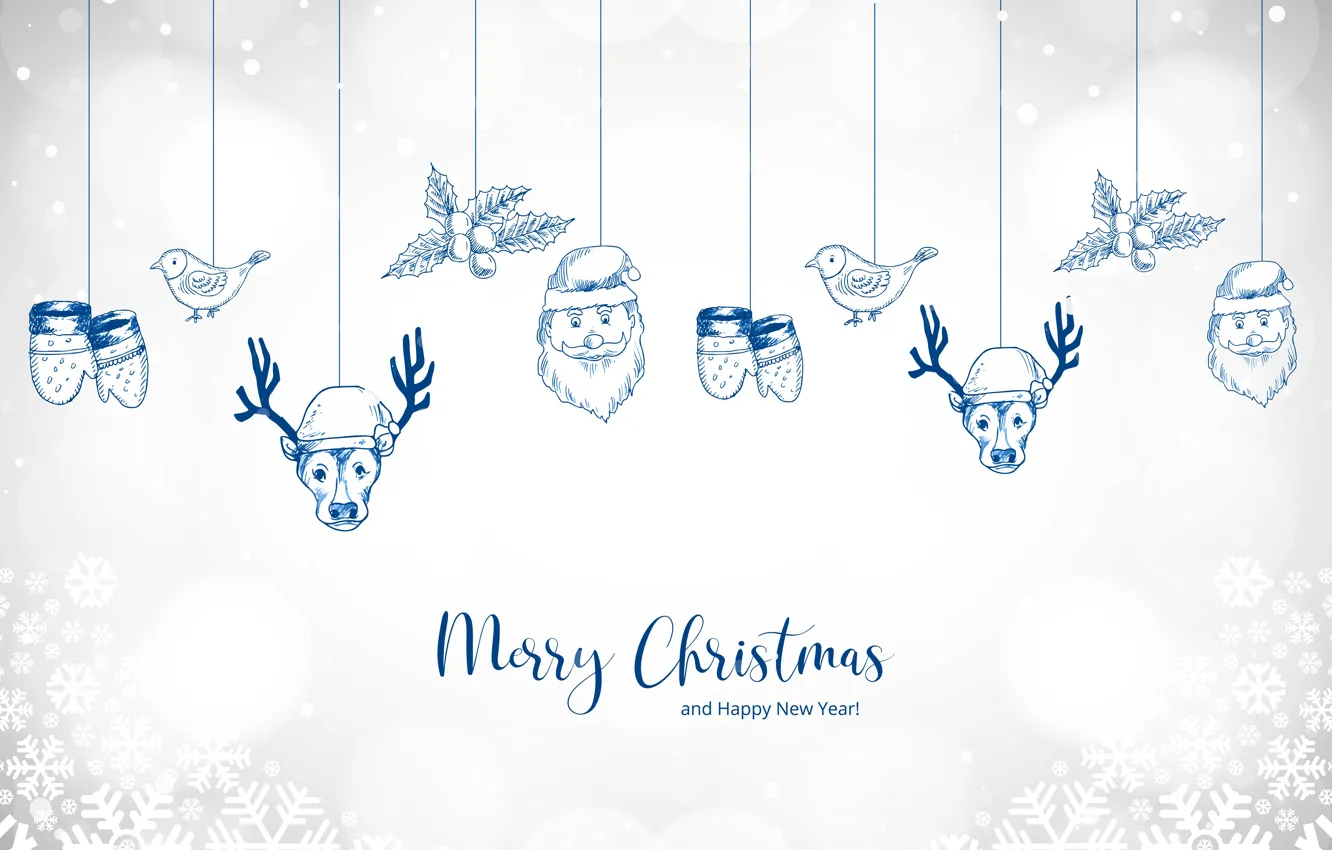 Photo wallpaper deer, hanging, toy, thread, snow, mittens, snowfall, snowflakes