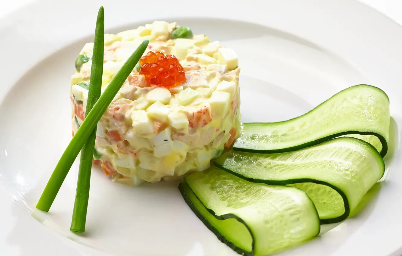 Photo wallpaper caviar, cucumbers, Olivier, Saat