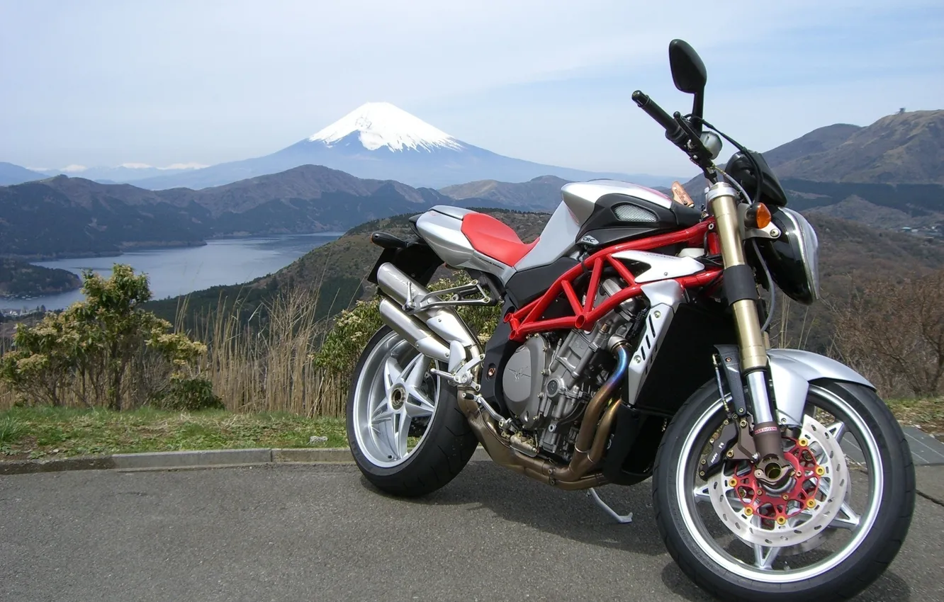 Photo wallpaper lake, mountain, motorcycle, bike, MV Agusta, mV Agusta, Fuji, Brutale