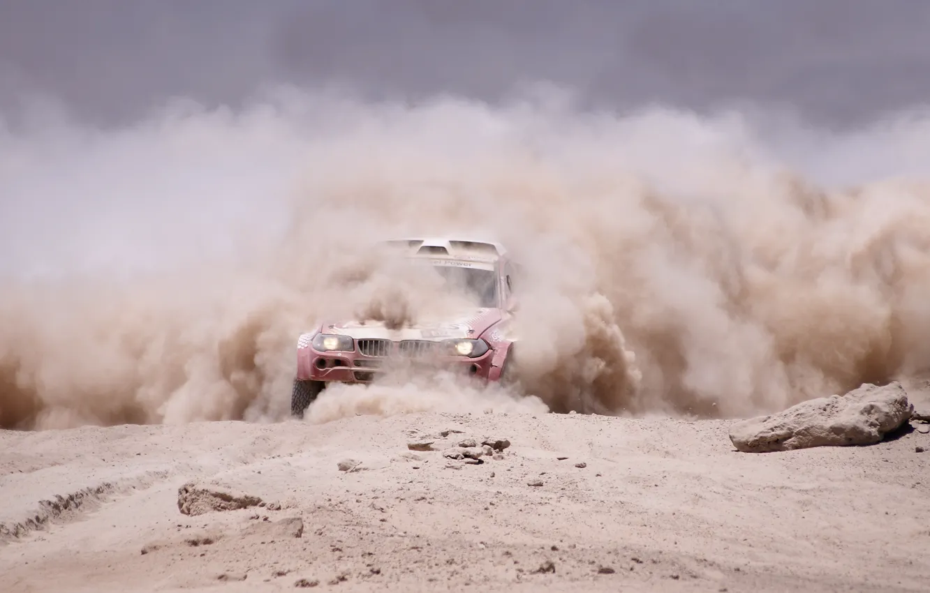 Photo wallpaper Dust, BMW, Jeep, Lights, Dakar, Dakar, Rally, The front