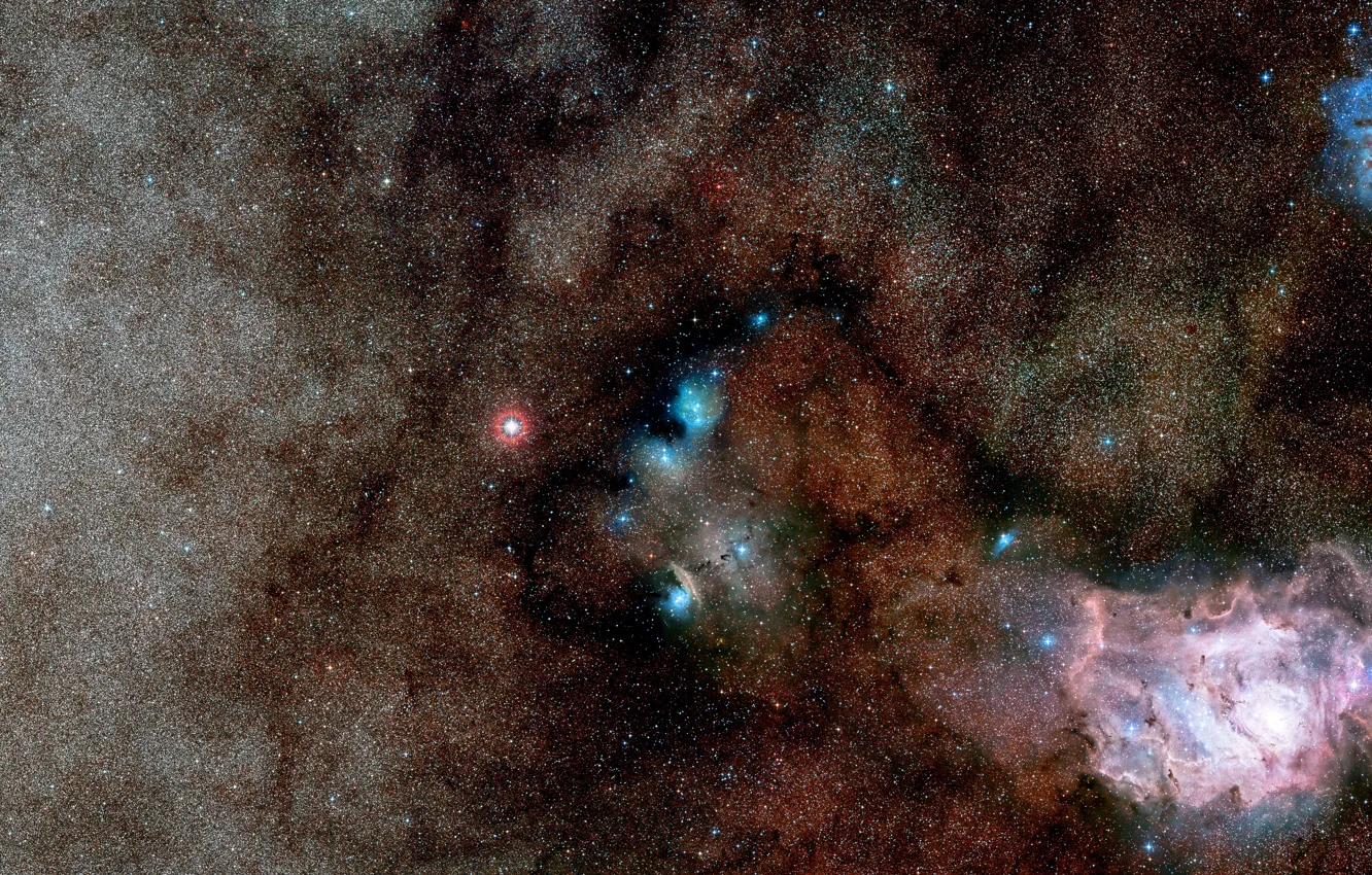 Photo wallpaper Nebula, NGC 6559, Messier 8, Constellation of Sagittarius, Digitized Sky Survey 2, The Trifid Nebula, …