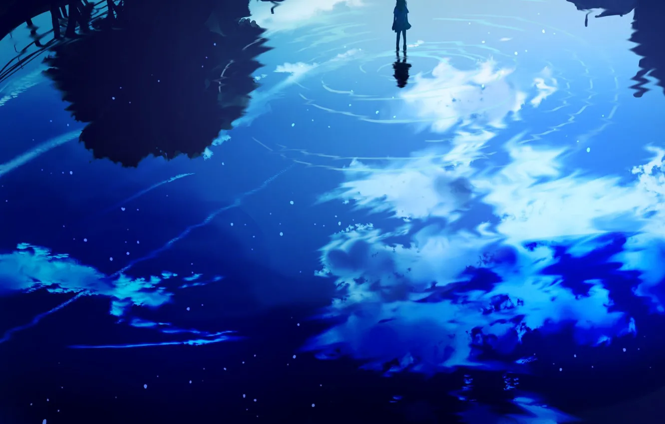 Photo wallpaper the sky, water, girl, reflection