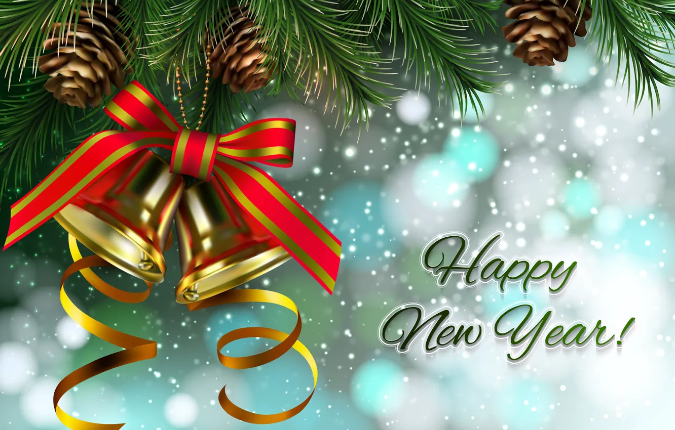 Photo wallpaper holiday, toy, new year, spruce, bells, bumps