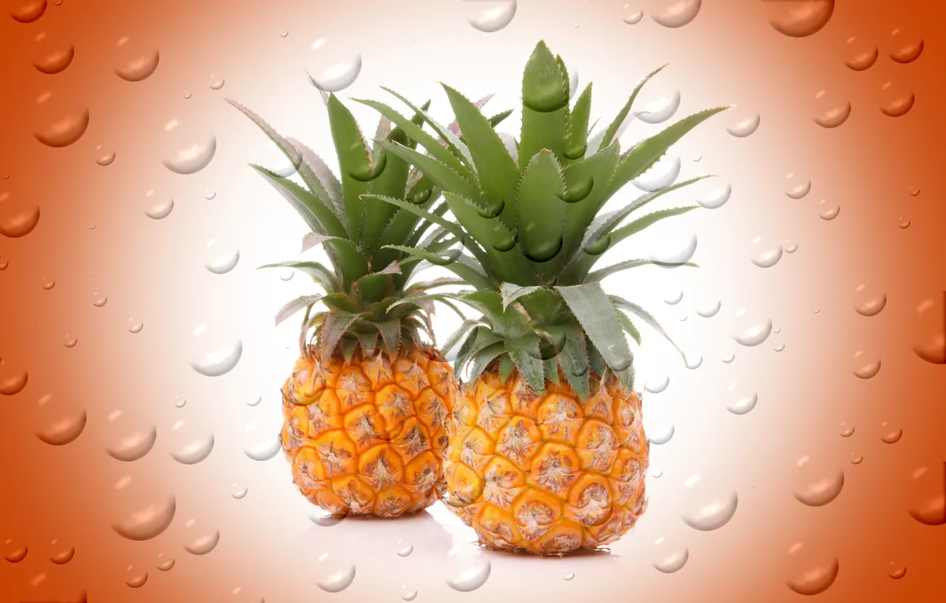 Photo wallpaper drops, bubbles, background, fruit, pineapple