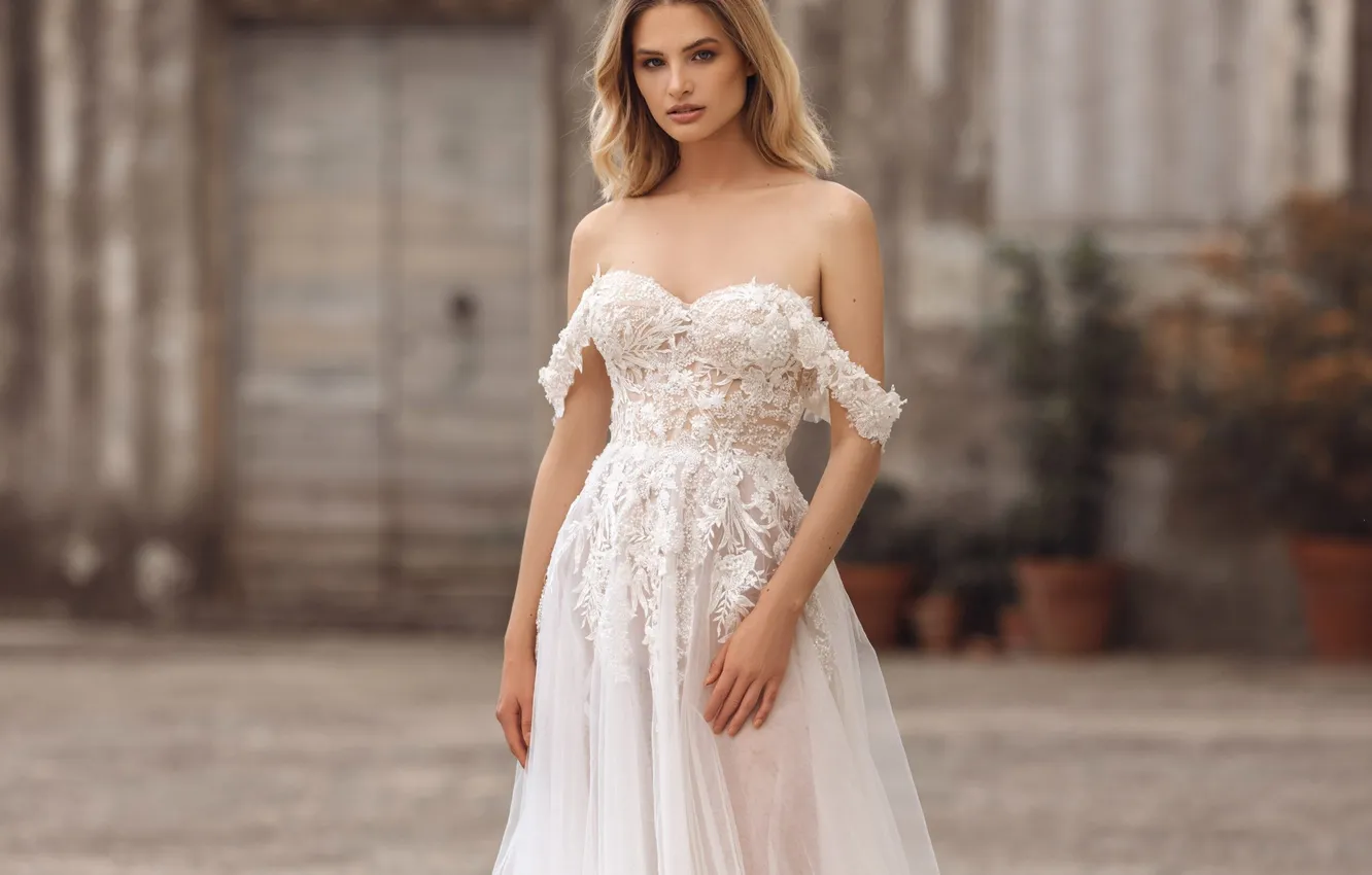 Photo wallpaper girl, dress, beautiful, model, wedding, cute, posing, long-haired