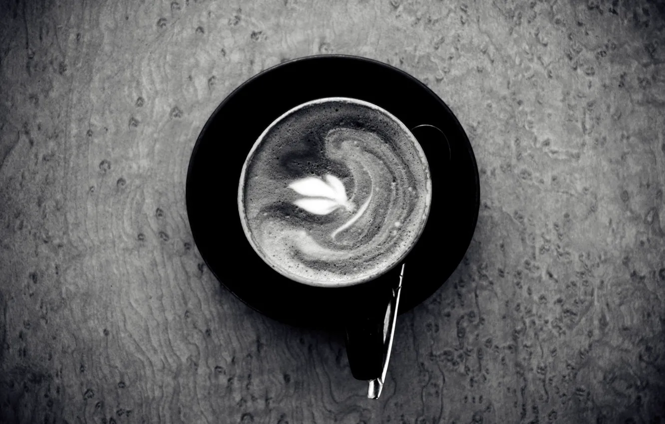 Photo wallpaper sheet, coffee, spoon, black and white